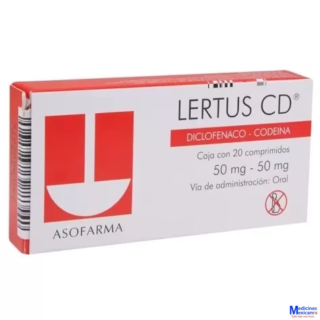 Lertus CD Diclofenac sodium and Codeine 50/50 mg 20 Tabs | Lertus CD Diclofenac sodium and Codeine 50/50 mg 20 Tabs Online